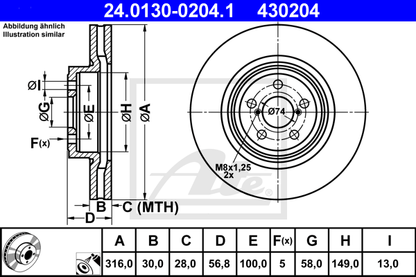 Disc frana 24.0130-0204.1 ATE