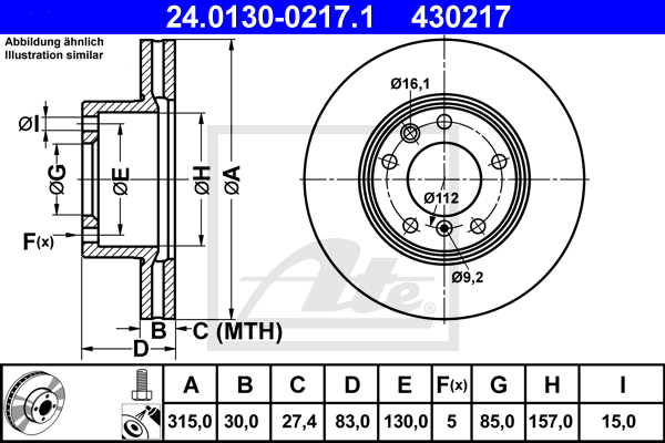 Disc frana 24.0130-0217.1 ATE