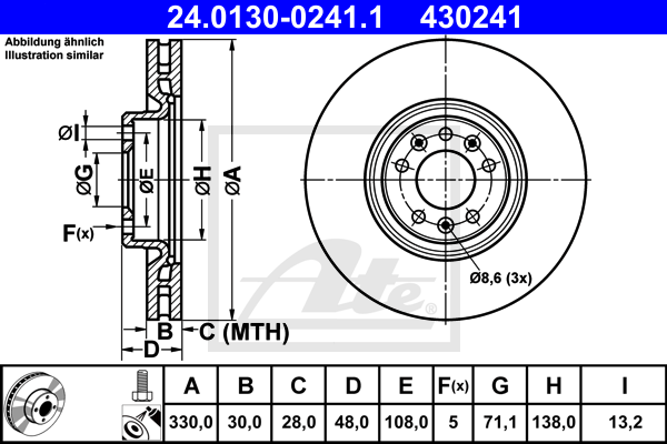 Disc frana 24.0130-0241.1 ATE