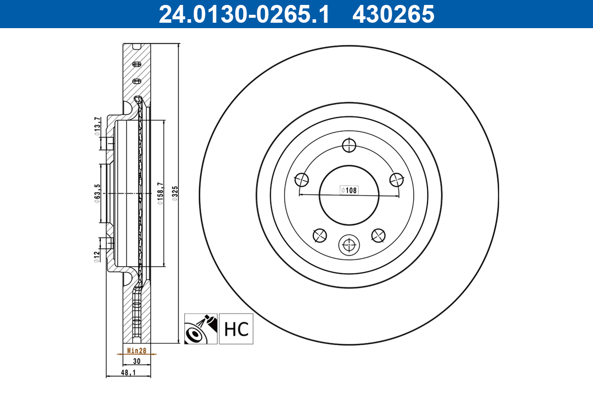 Disc frana 24.0130-0265.1 ATE