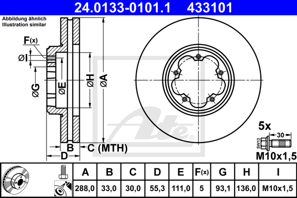 Disc frana 24.0133-0101.1 ATE