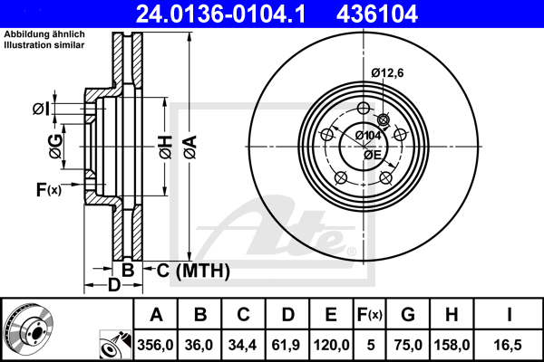 Disc frana 24.0136-0104.1 ATE