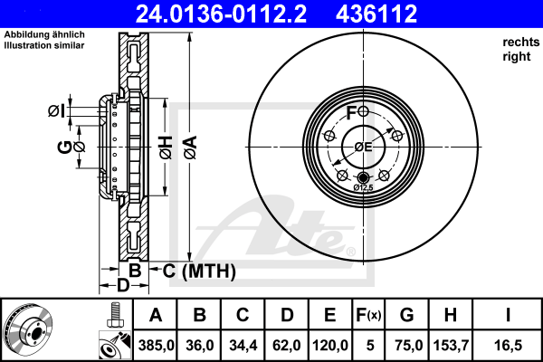 Disc frana 24.0136-0112.2 ATE