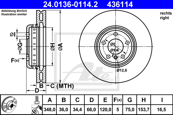 Disc frana 24.0136-0114.2 ATE