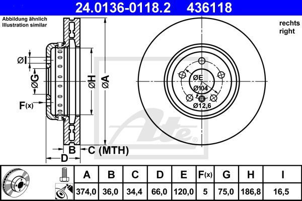 Disc frana 24.0136-0118.2 ATE