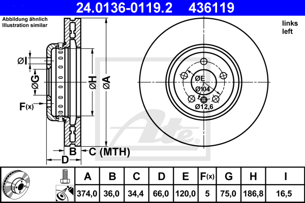 Disc frana 24.0136-0119.2 ATE