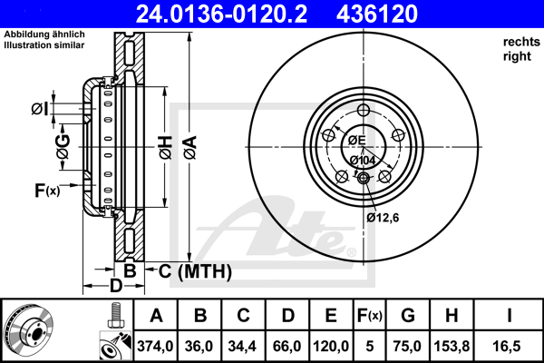 Disc frana 24.0136-0120.2 ATE