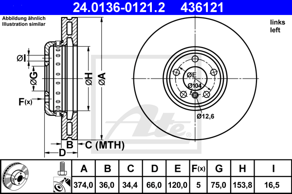 Disc frana 24.0136-0121.2 ATE