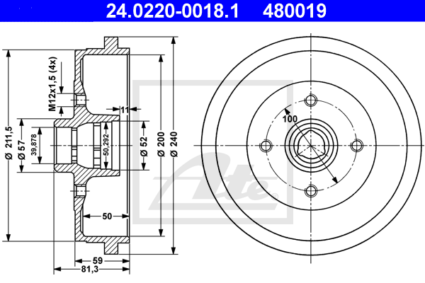 Tambur frana 24.0220-0018.1 ATE