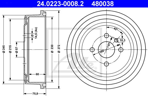 Tambur frana 24.0223-0008.2 ATE