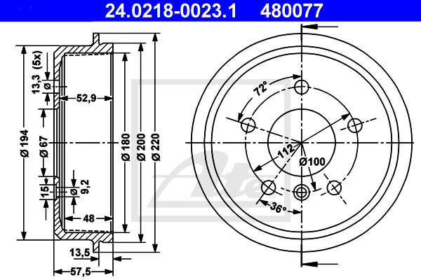 Tambur frana 24.0218-0023.1 ATE