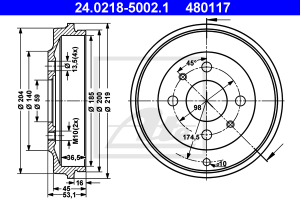 Tambur frana 24.0218-5002.1 ATE