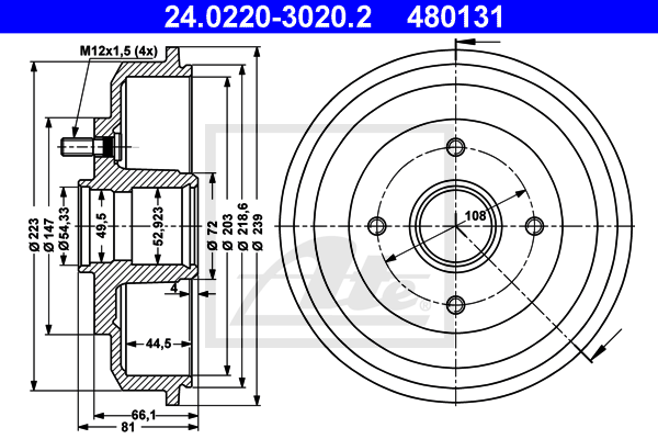 Tambur frana 24.0220-3020.2 ATE