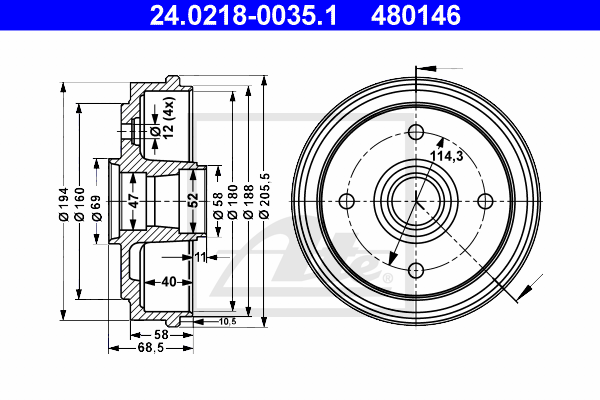 Tambur frana 24.0218-0035.1 ATE