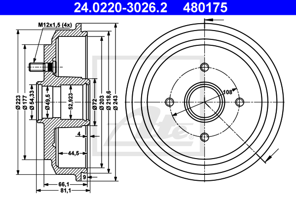 Tambur frana 24.0220-3026.2 ATE