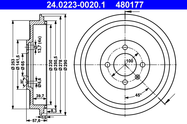 Tambur frana 24.0223-0020.1 ATE