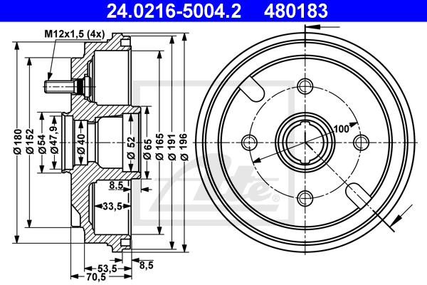 Tambur frana 24.0216-5004.2 ATE