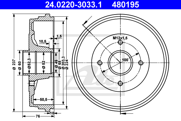 Tambur frana 24.0220-3033.1 ATE