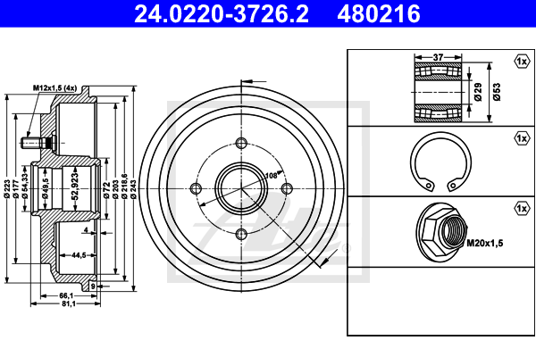 Tambur frana 24.0220-3726.2 ATE