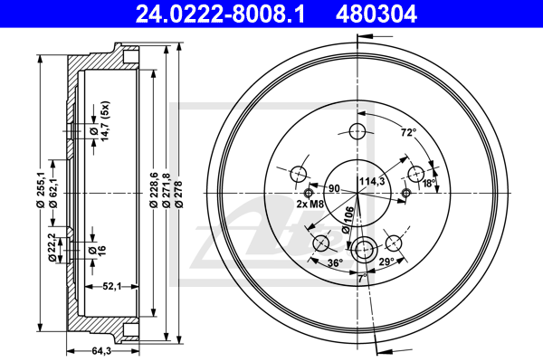 Tambur frana 24.0222-8008.1 ATE