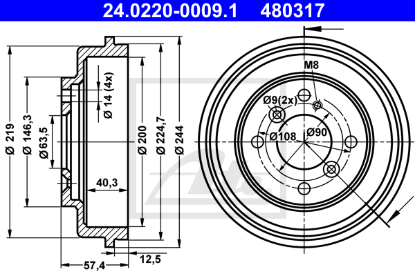 Tambur frana 24.0220-0009.1 ATE