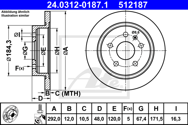 Disc frana 24.0312-0187.1 ATE