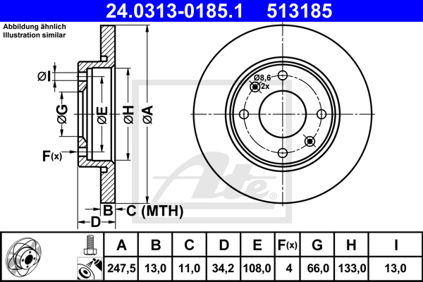 Disc frana 24.0313-0185.1 ATE