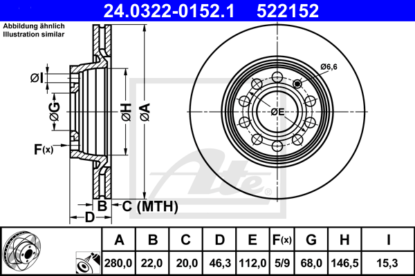 Disc frana 24.0322-0152.1 ATE