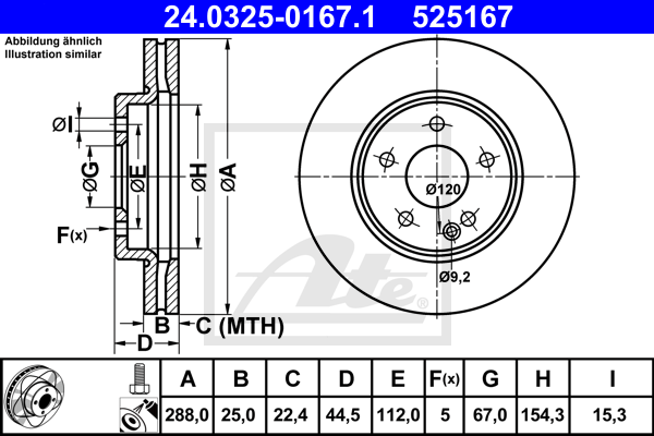 Disc frana 24.0325-0167.1 ATE