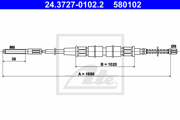 Cablu, frana de parcare 24.3727-0102.2 ATE