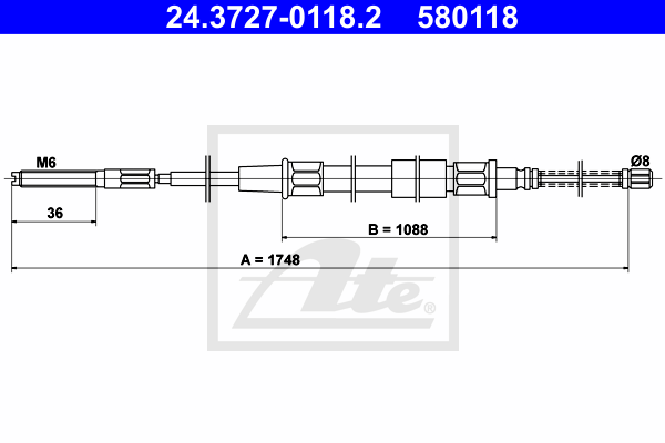 Cablu, frana de parcare 24.3727-0118.2 ATE