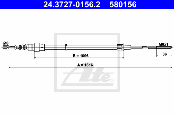 Cablu, frana de parcare 24.3727-0156.2 ATE