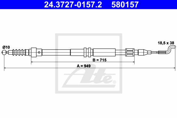 Cablu, frana de parcare 24.3727-0157.2 ATE