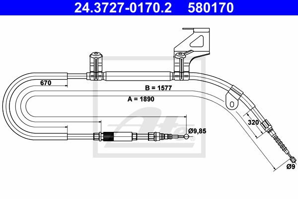 Cablu, frana de parcare 24.3727-0170.2 ATE