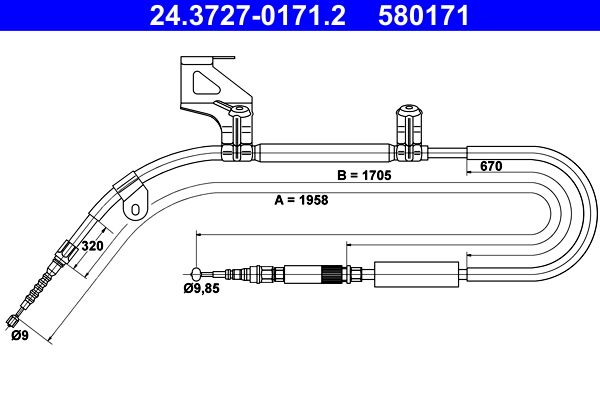 Cablu, frana de parcare 24.3727-0171.2 ATE