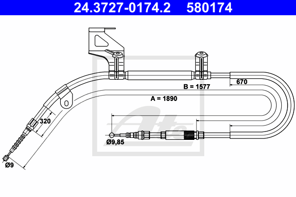 Cablu, frana de parcare 24.3727-0174.2 ATE