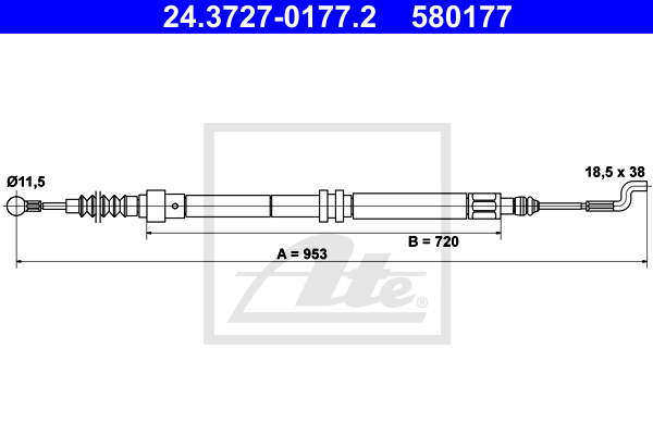 Cablu, frana de parcare 24.3727-0177.2 ATE