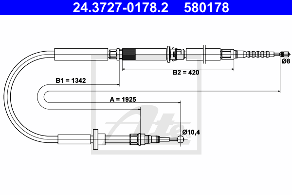 Cablu, frana de parcare 24.3727-0178.2 ATE