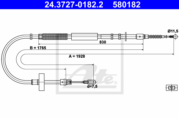 Cablu, frana de parcare 24.3727-0182.2 ATE