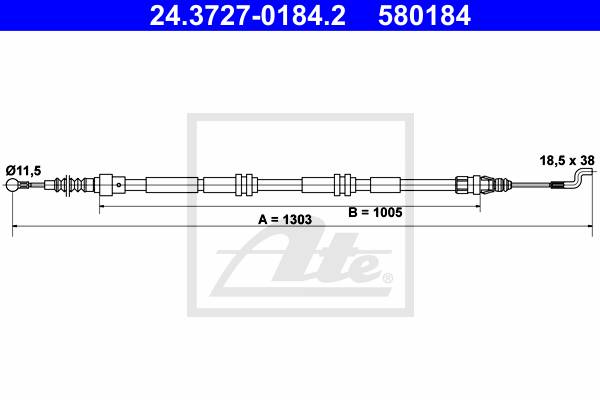 Cablu, frana de parcare 24.3727-0184.2 ATE