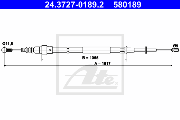 Cablu, frana de parcare 24.3727-0189.2 ATE