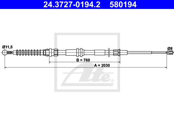 Cablu, frana de parcare 24.3727-0194.2 ATE