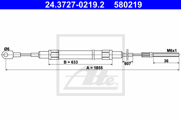 Cablu, frana de parcare 24.3727-0219.2 ATE