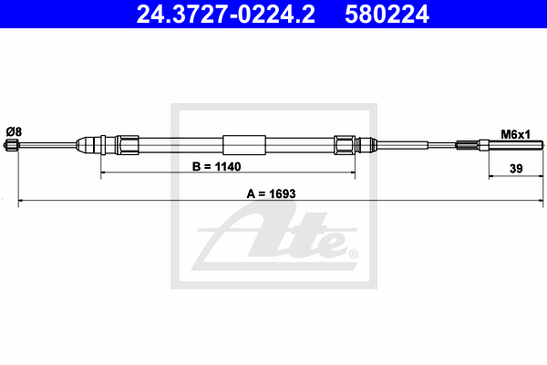 Cablu, frana de parcare 24.3727-0224.2 ATE