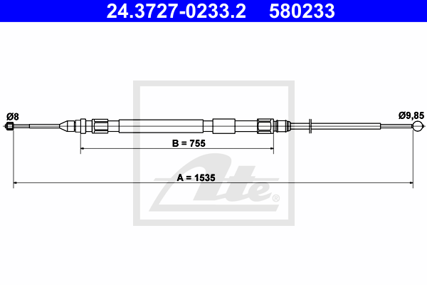 Cablu, frana de parcare 24.3727-0233.2 ATE