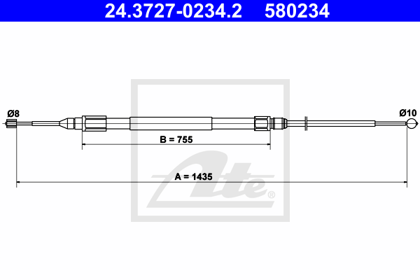 Cablu, frana de parcare 24.3727-0234.2 ATE