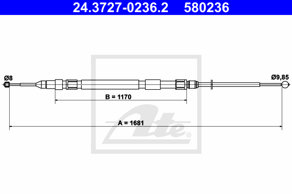 Cablu, frana de parcare 24.3727-0236.2 ATE