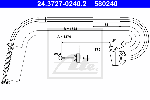 Cablu, frana de parcare 24.3727-0240.2 ATE