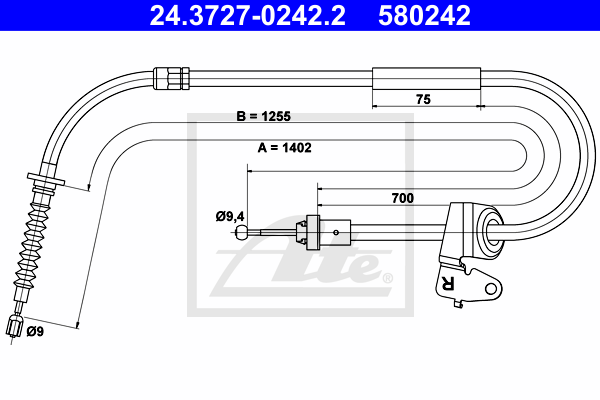 Cablu, frana de parcare 24.3727-0242.2 ATE