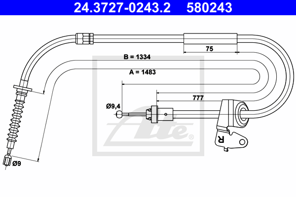 Cablu, frana de parcare 24.3727-0243.2 ATE